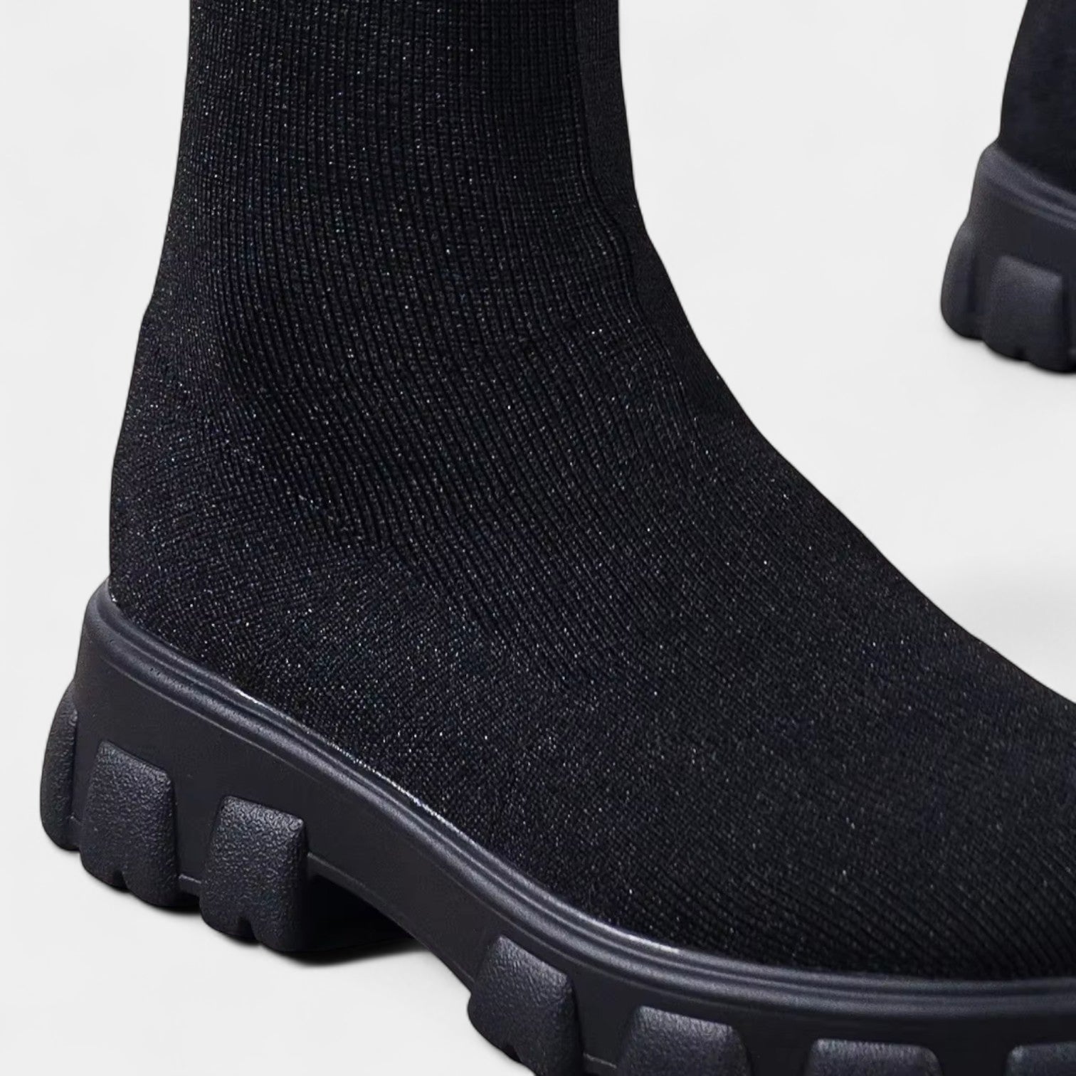 Women’s Sock Knee-High Boots – Chunky Sole, Pull-On Fit