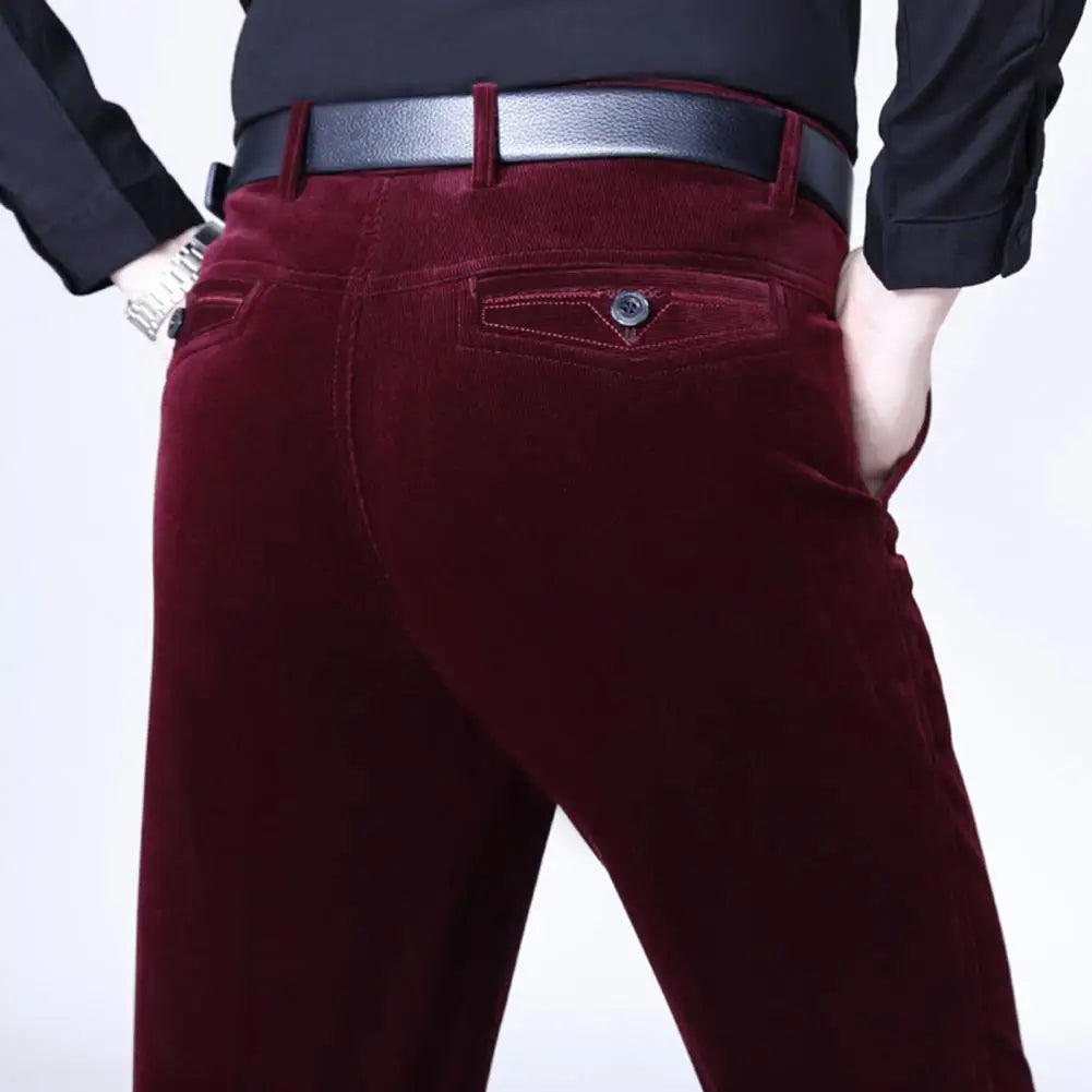 Men's Corduroy Trousers Straight Leg Business Casual Classic Fit