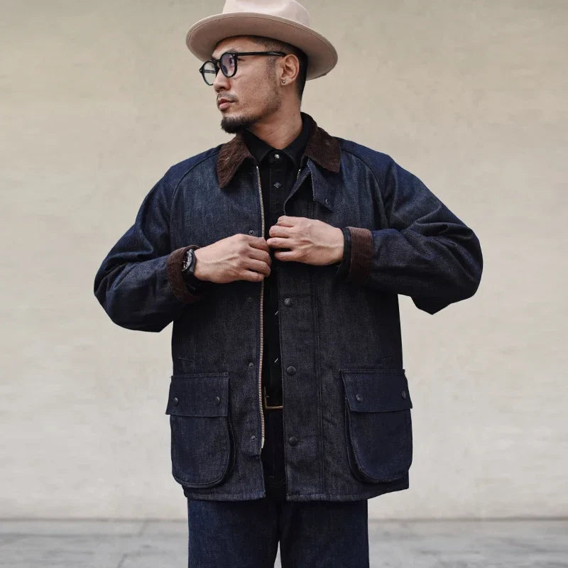 Men’s Vintage Denim Utility Jacket – Heavyweight Workwear Style