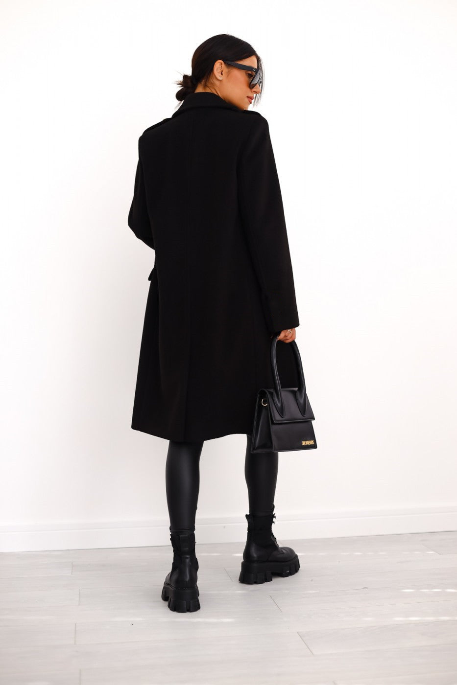 Women's Double-Breasted Long Coat with Gold Button Accents