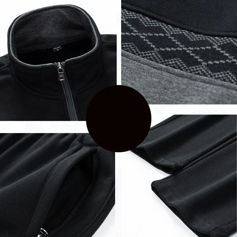 Men's Tracksuit Two Piece Set with Zip Jacket and Geometric Detail