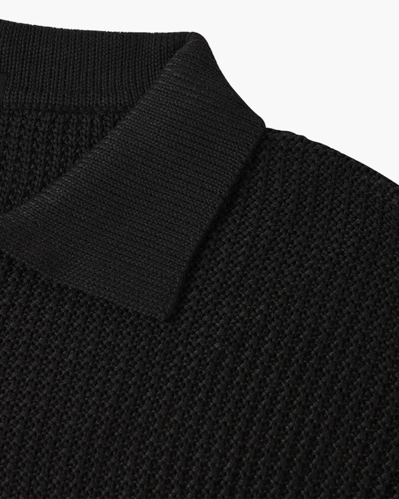 Men’s Half-Zip Polo Knit Sweater – Premium Textured Cotton Blend