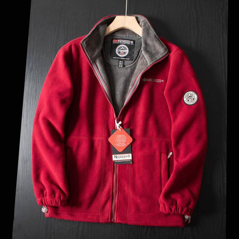 Men's Outdoor Full-Zip Jacket with High Collar and Sleek Fit