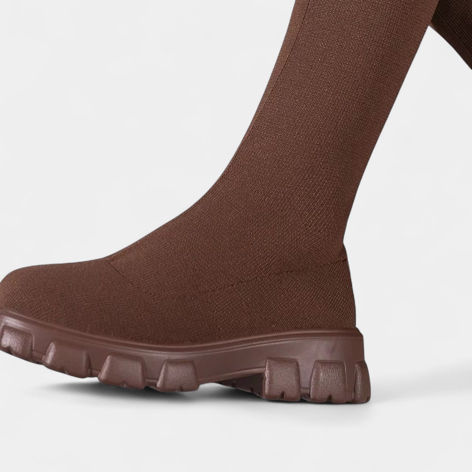 Women’s Sock Knee-High Boots – Chunky Sole, Pull-On Fit