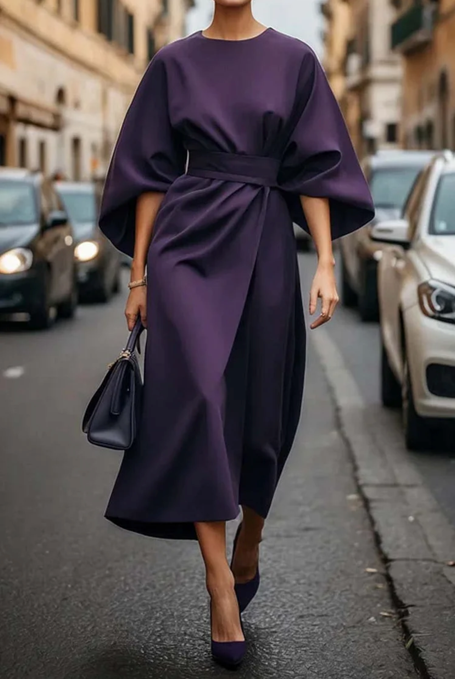Jasmine | Elegant Dress with Lantern Sleeves and Belt