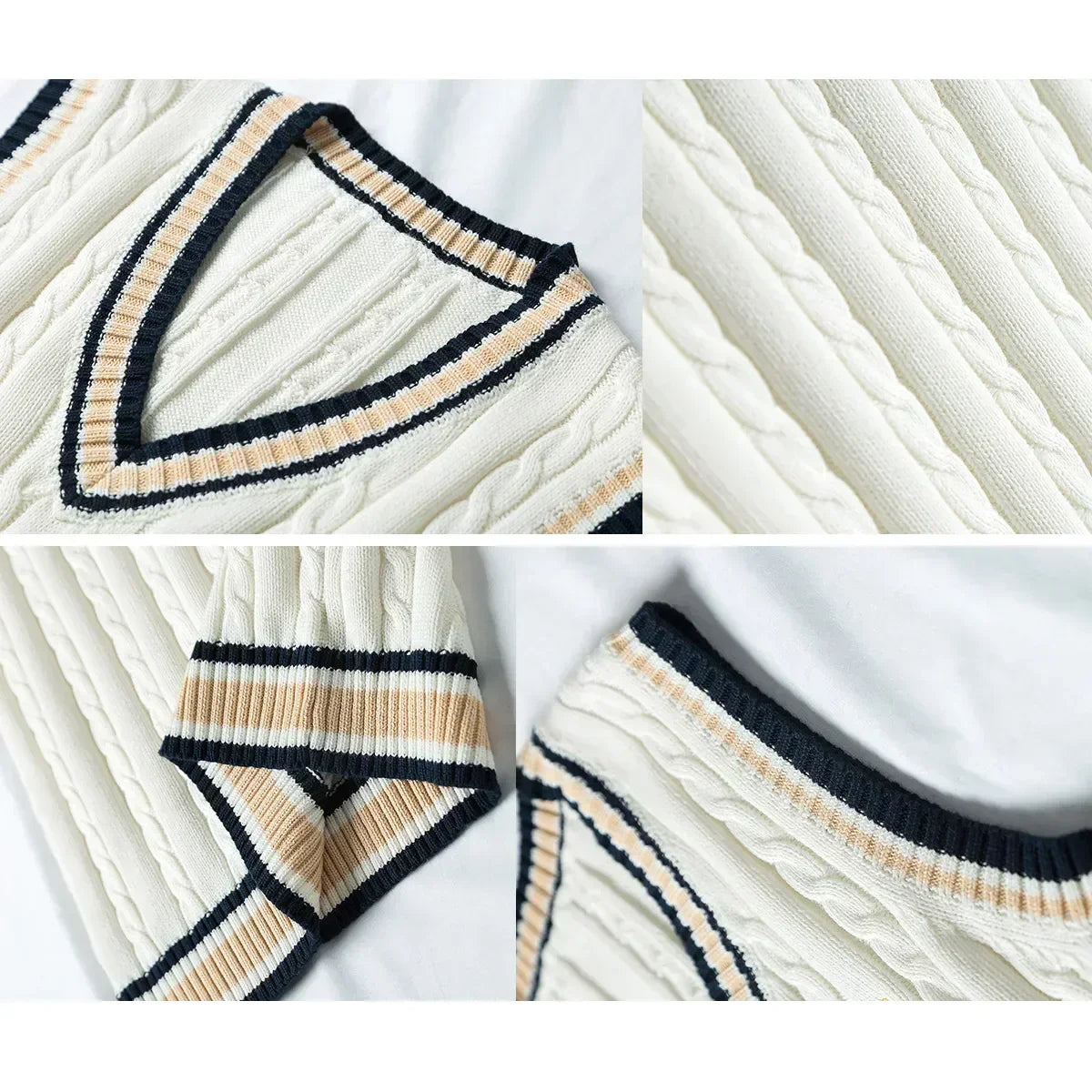 Preppy Knit Cable Sweater Vest – Classic V-Neck Layer