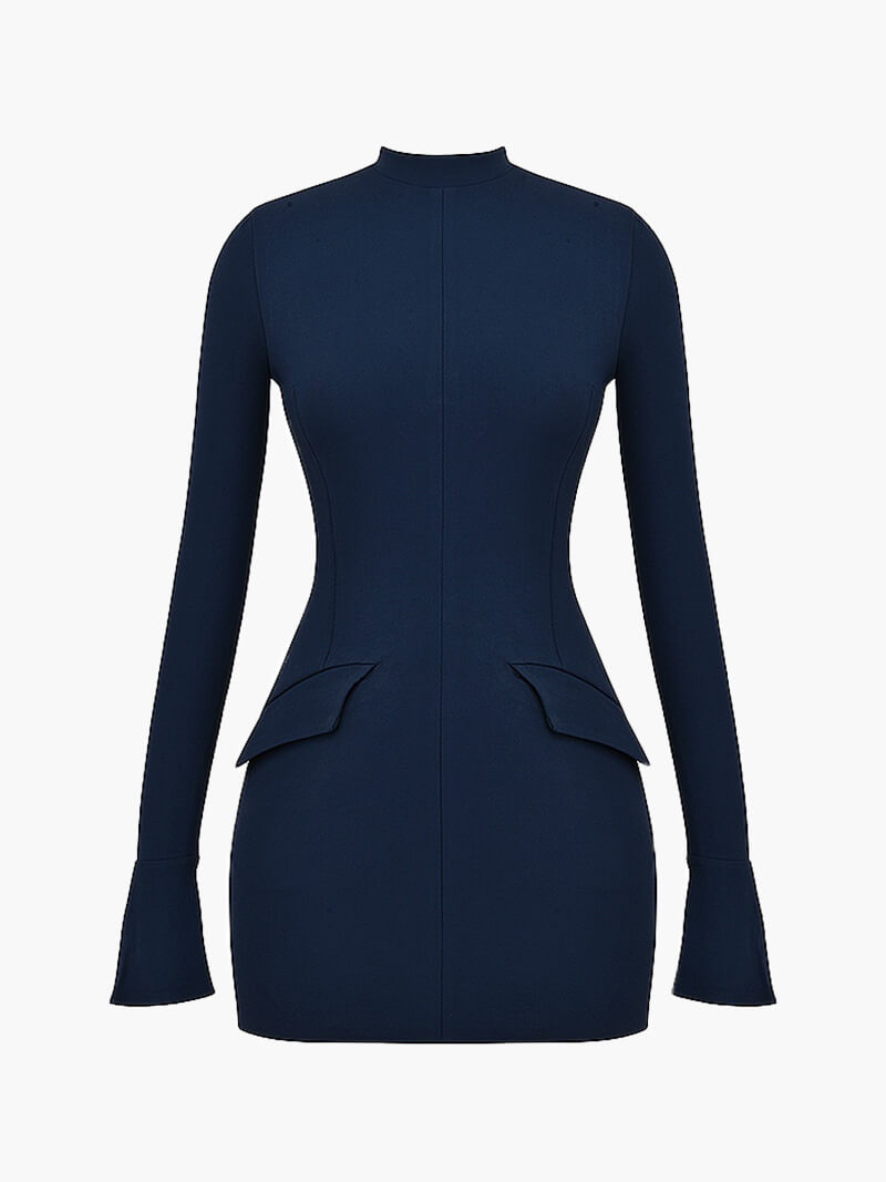 Women’s Long Sleeve Bodycon Mini Dress – Sculpted Fit & High Neck