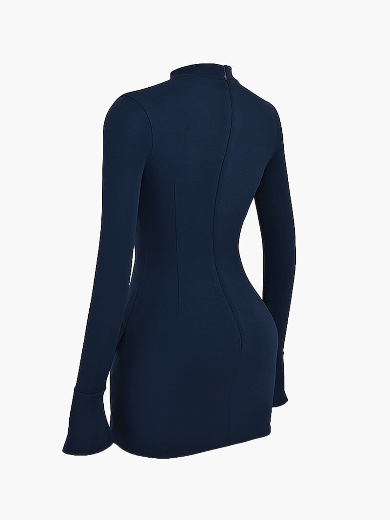 Women’s Long Sleeve Bodycon Mini Dress – Sculpted Fit & High Neck