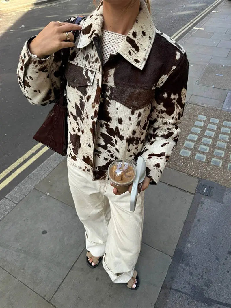 Women’s Cow Print Jacket – Statement Short Fit