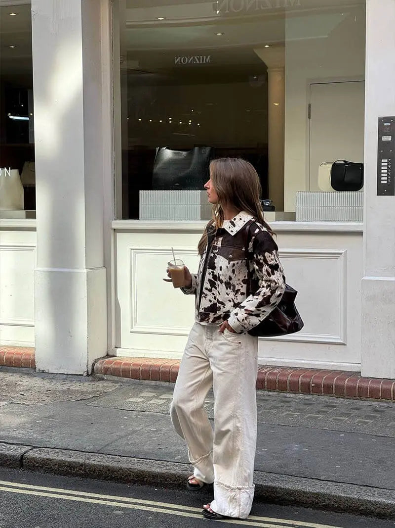 Women’s Cow Print Jacket – Statement Short Fit