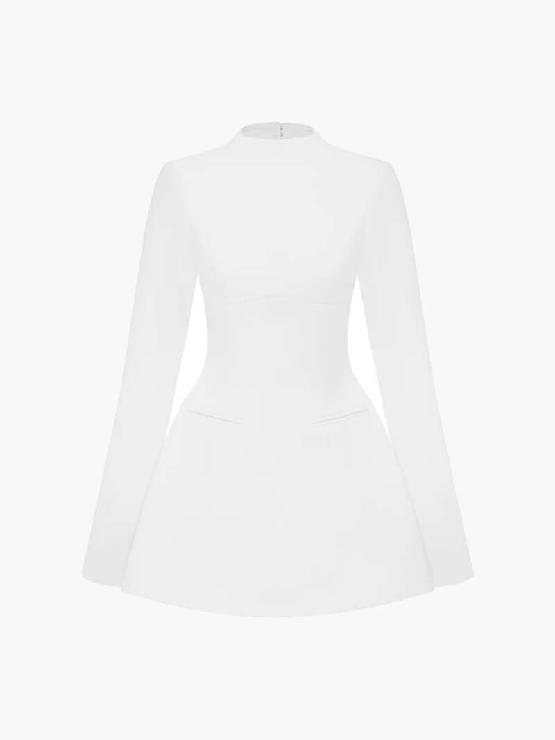 SculptedFlare High-Neck Long Sleeve Mini Dress – Women’s Black Dress