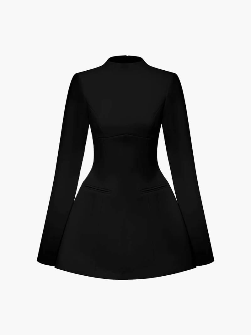 SculptedFlare High-Neck Long Sleeve Mini Dress – Women’s Black Dress