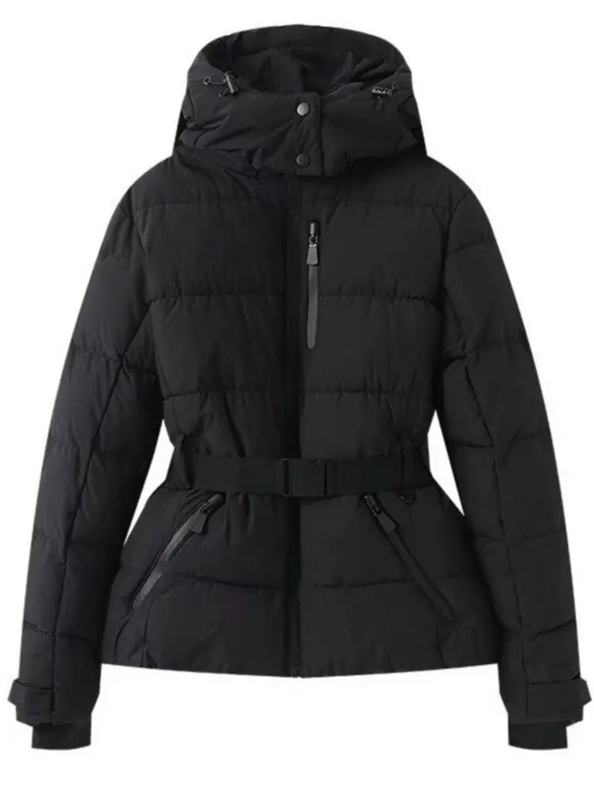 Waterproof Insulated Puffer Ski Jacket With Belt