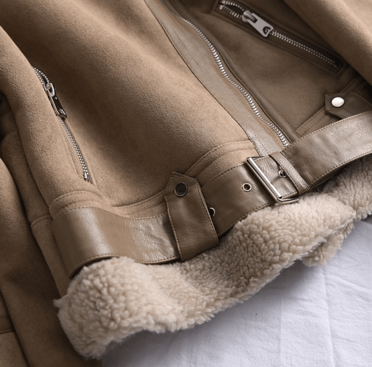 Women's Sherpa Lined Leather Jacket With Ribbed Cuffs