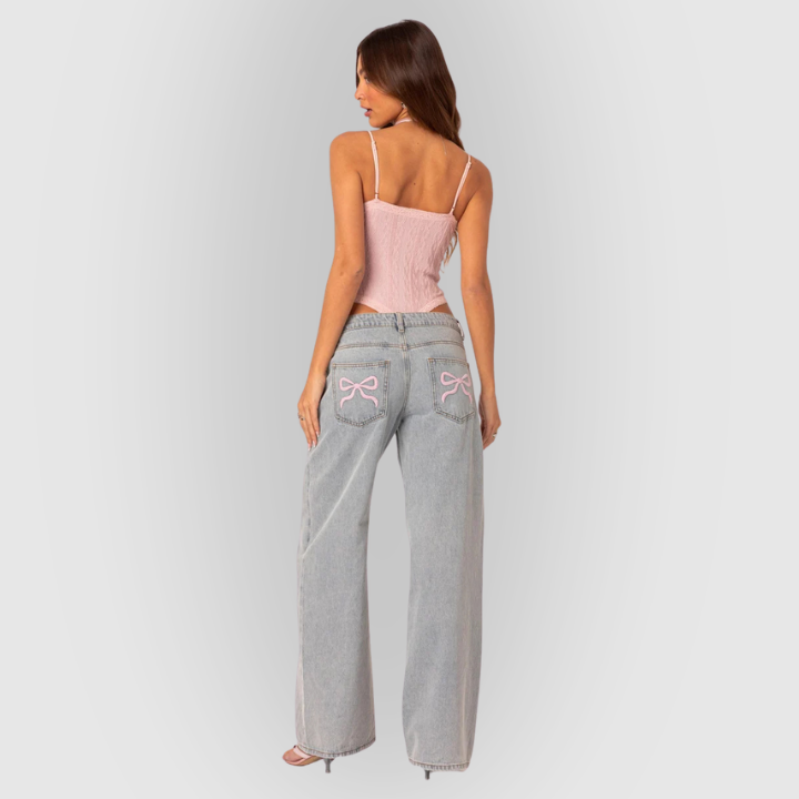 Women’s High-Waist Wide-Leg Jeans – Light Grey Vintage Denim