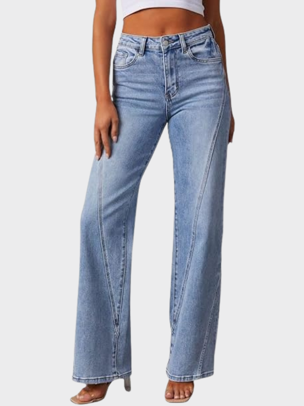 Women’s High-Waist Seam-Detail Jeans – Light Blue Wide-Leg Denim