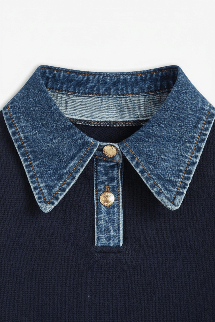 Women’s Relaxed Fit Knit Jumper with Denim Collar and Cuffs