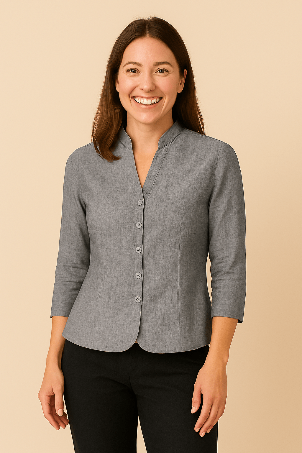 Women’s Mandarin Collar Button-Up Blouse – Slim Fit Smart Top