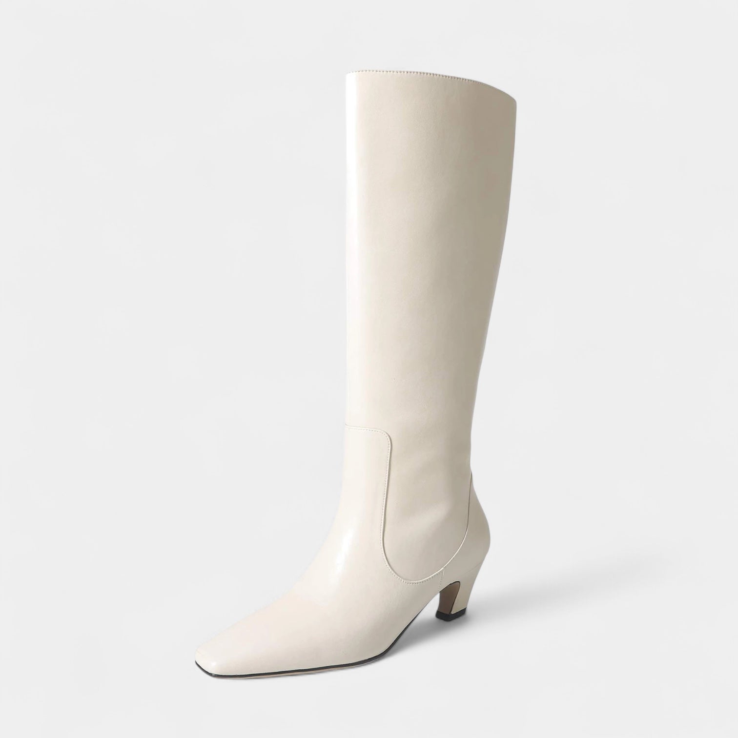 Women’s Knee-High Heeled Boots – Pointed Toe, Mid Heel