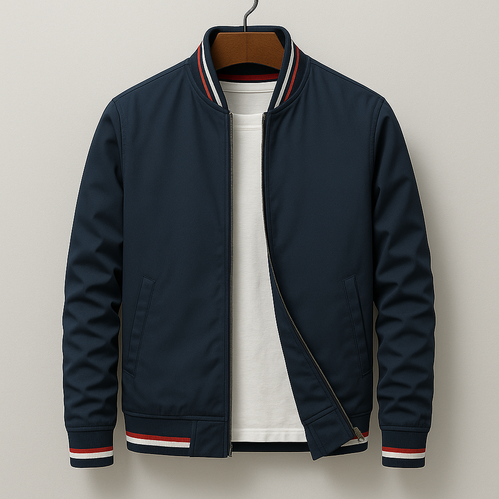 Men's Zip-Up Lightweight Bomber Jacket with Ribbed Trim