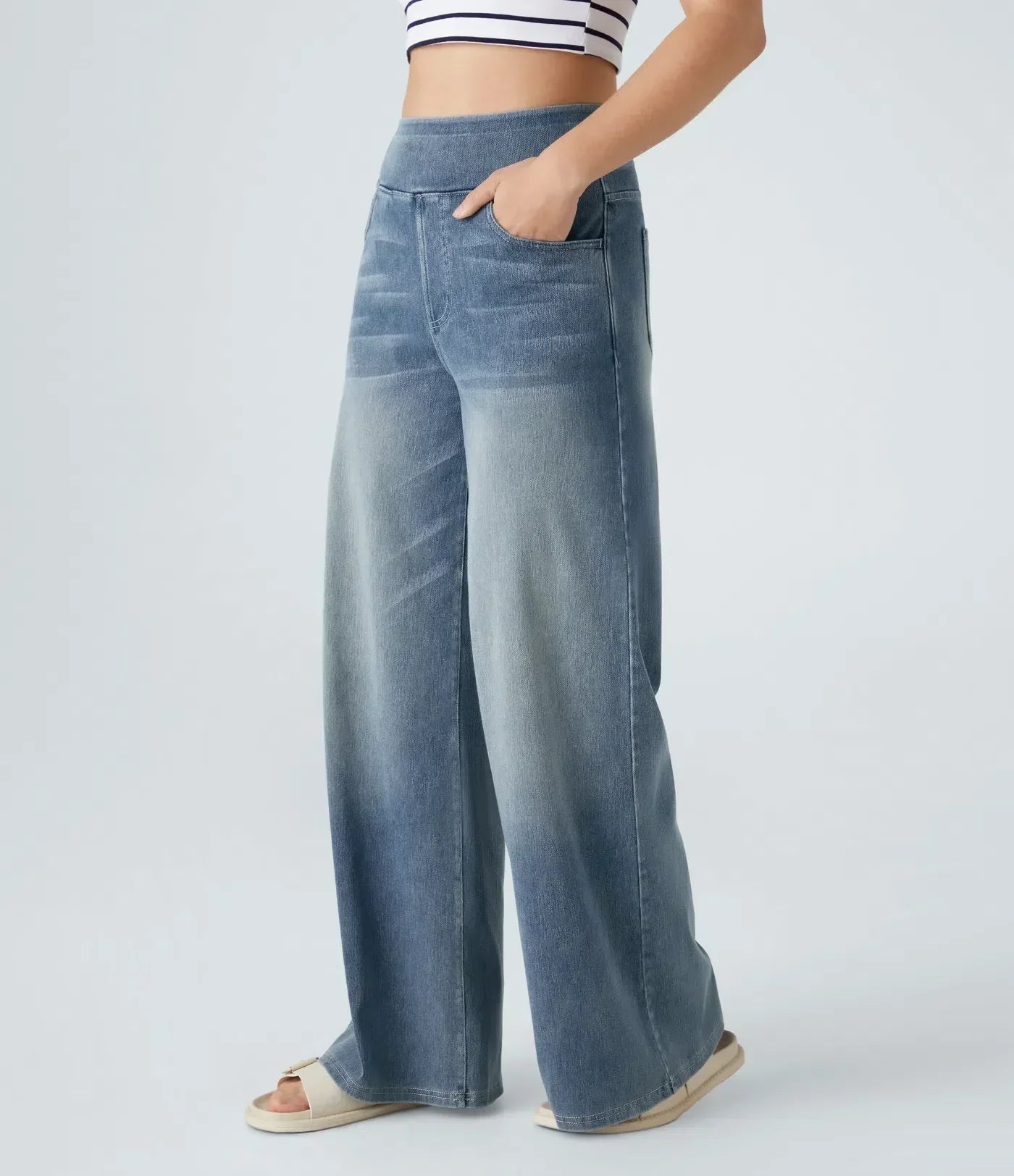 Women’s High-Rise Stretch Wide-Leg Jeans – Soft Comfort Waistband