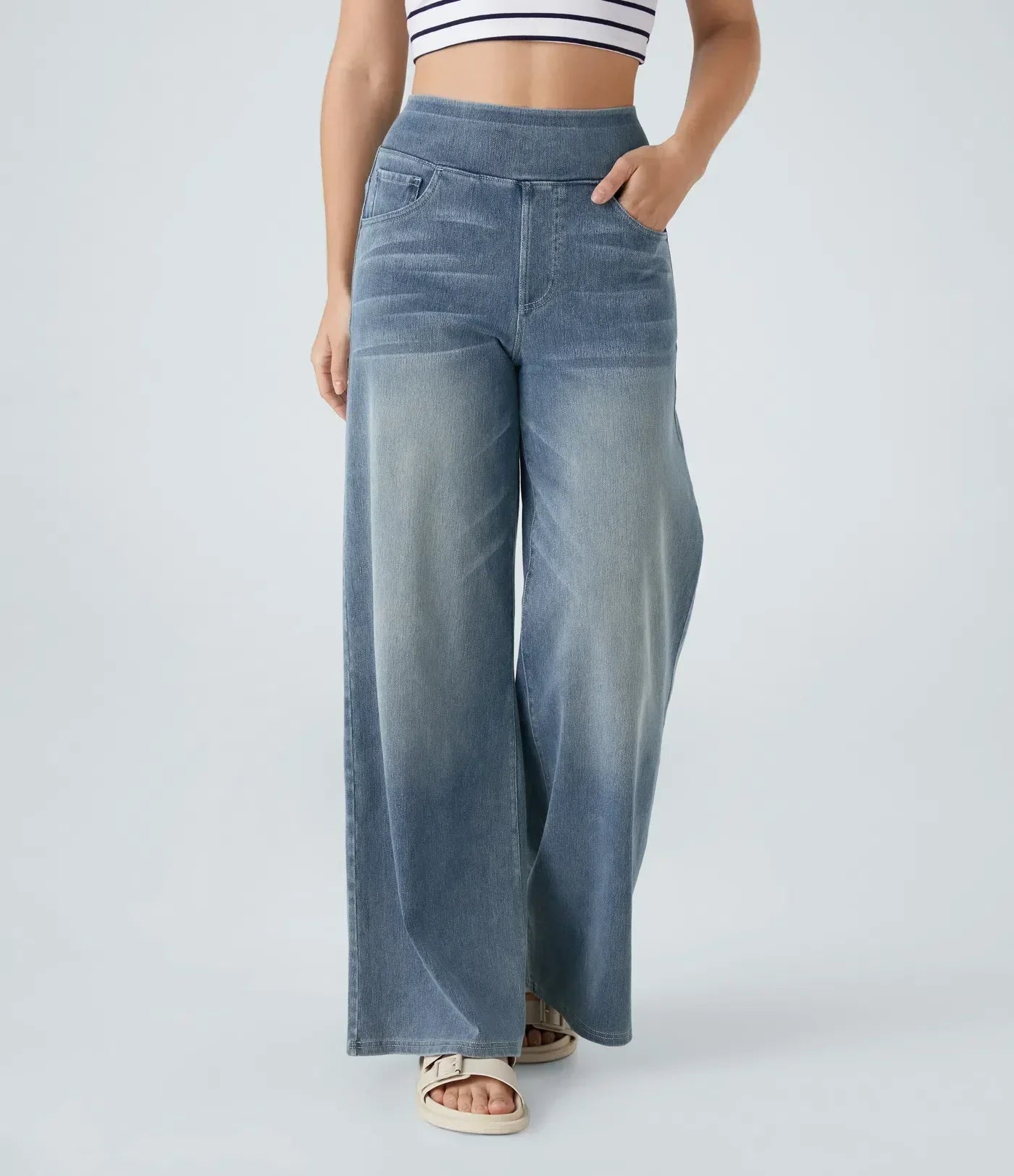 Women’s High-Rise Stretch Wide-Leg Jeans – Soft Comfort Waistband