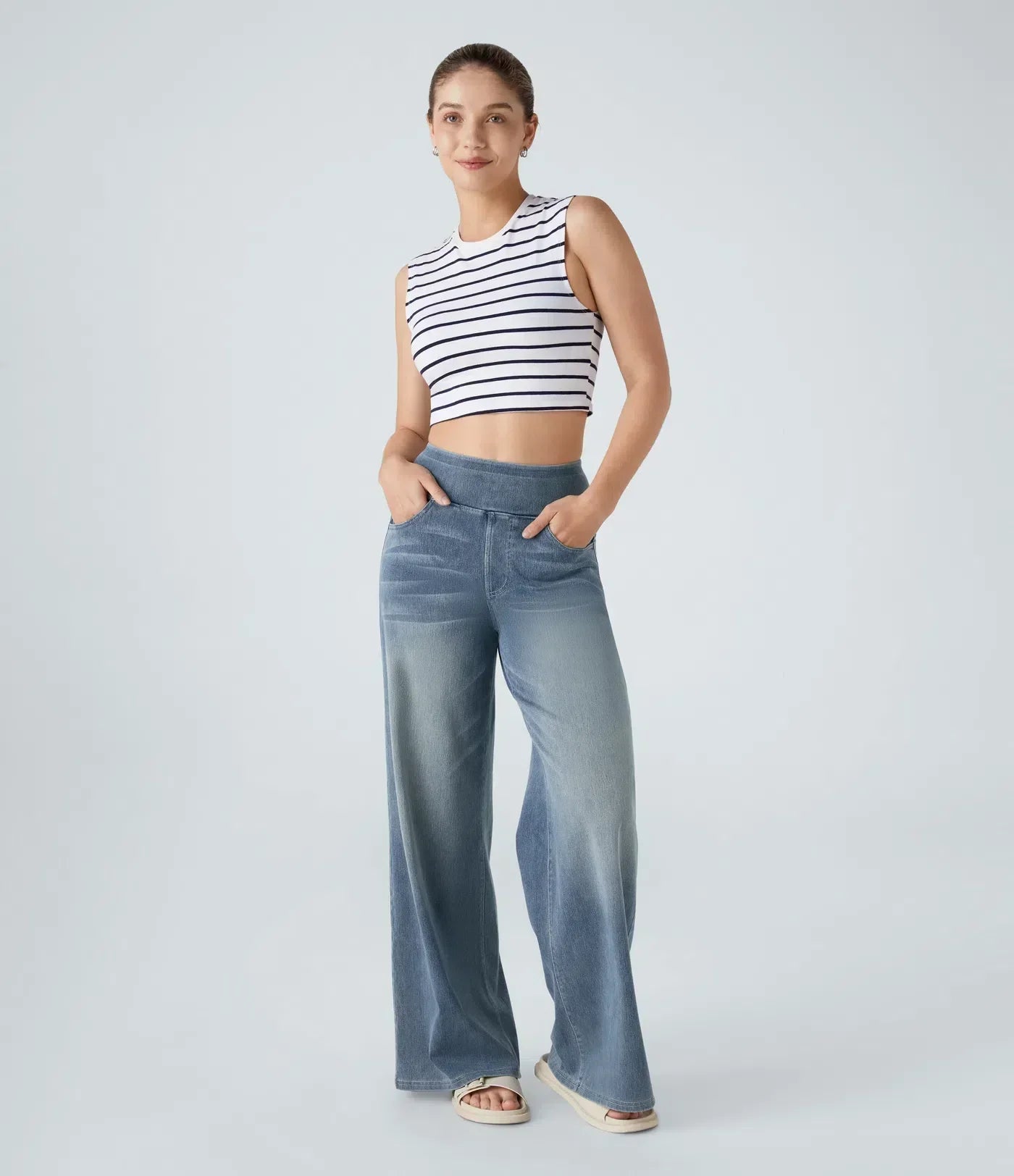 Women’s High-Rise Stretch Wide-Leg Jeans – Soft Comfort Waistband