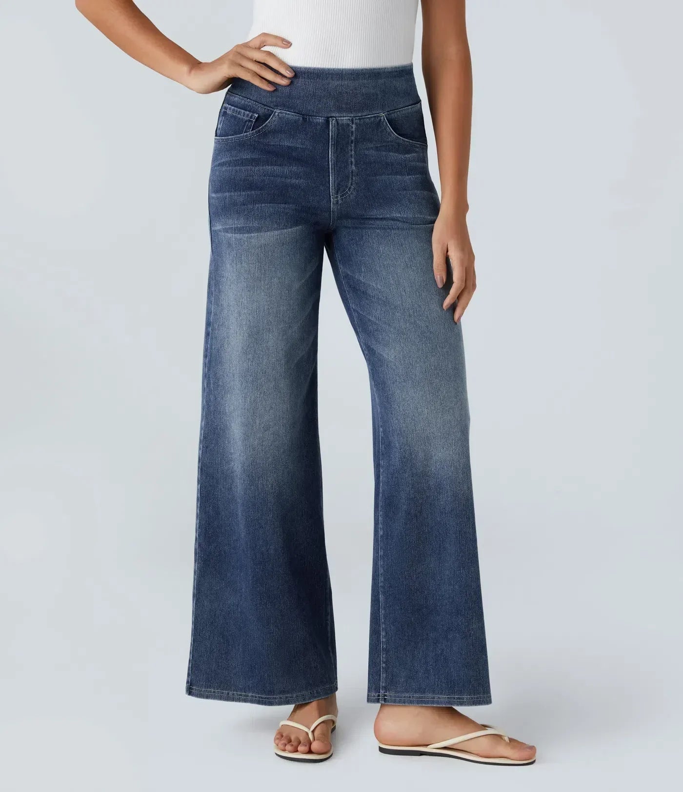 Women’s High-Rise Stretch Wide-Leg Jeans – Soft Comfort Waistband
