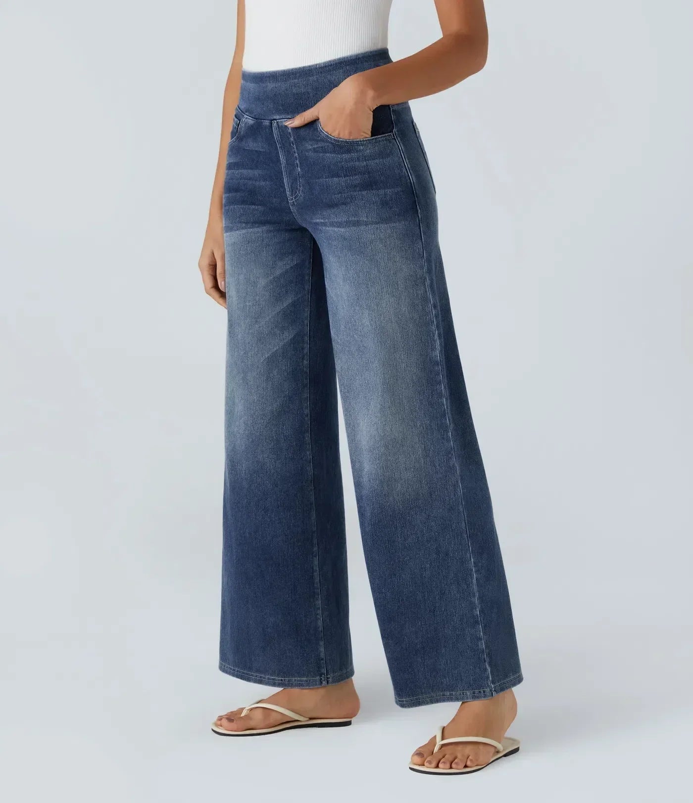 Women’s High-Rise Stretch Wide-Leg Jeans – Soft Comfort Waistband