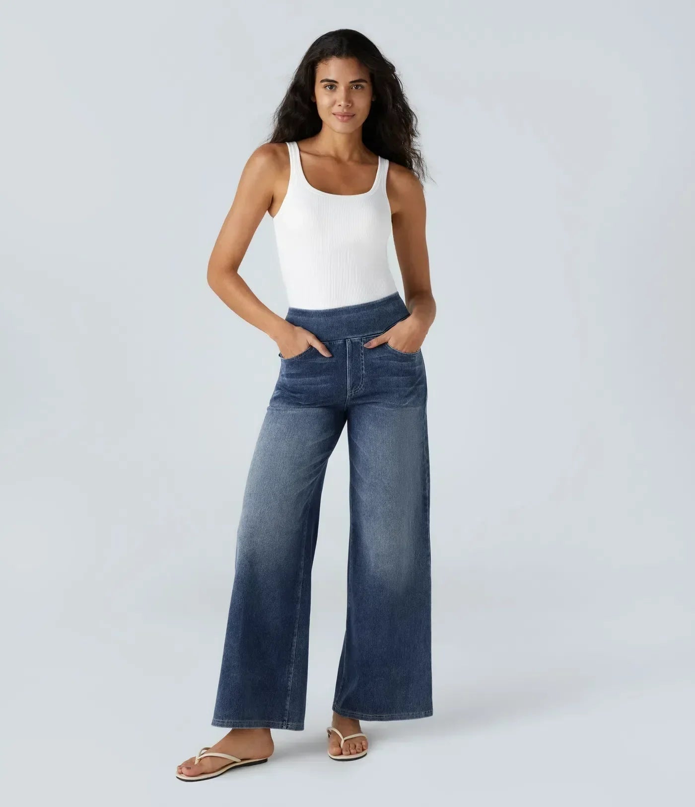 Women’s High-Rise Stretch Wide-Leg Jeans – Soft Comfort Waistband