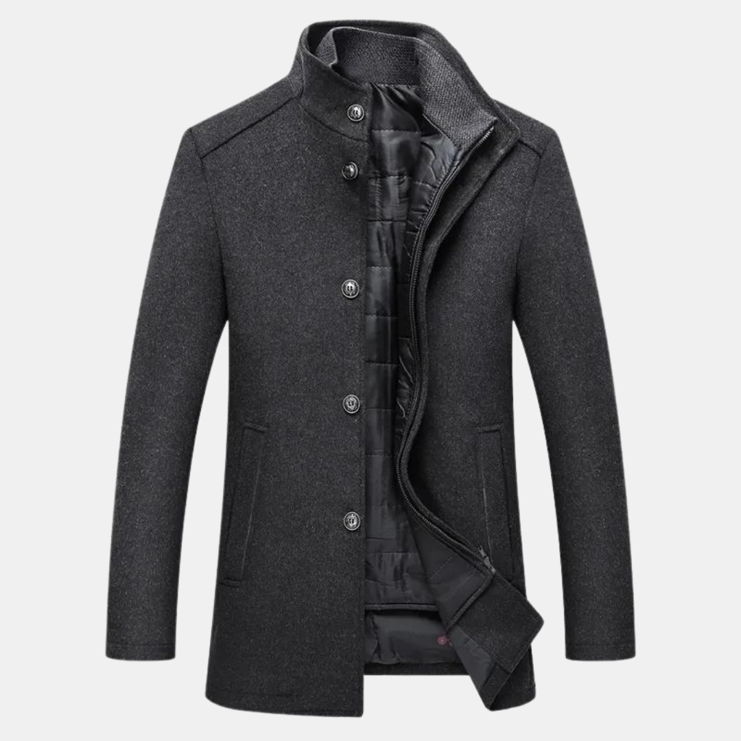 Men's Quilted Winter Coat with Stand Collar and Inner Lining