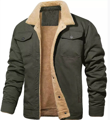 Men's Lined Bomber Jacket with Button Front and Chest Pockets