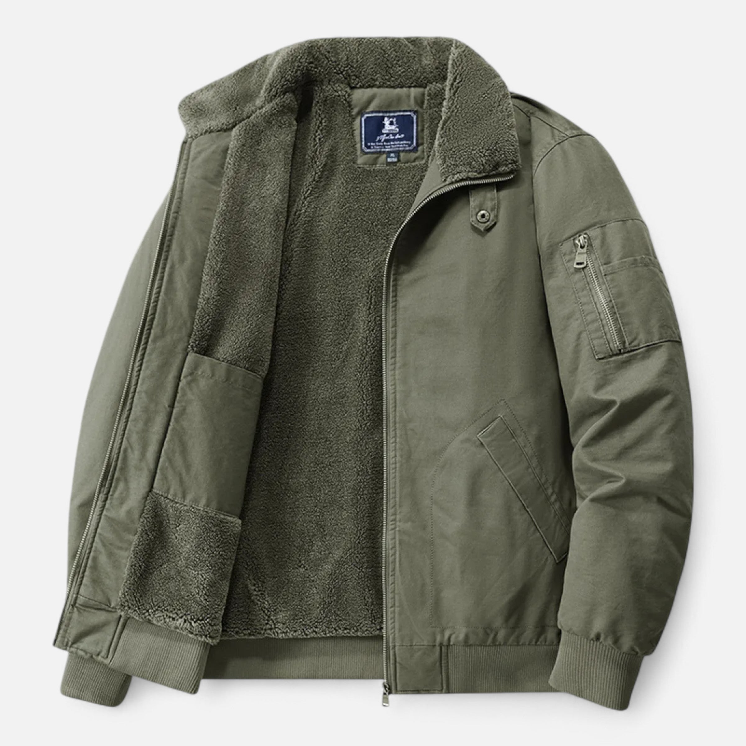 Men’s Heavy Fleece-Lined Bomber Jacket – Winter Warmth & Utility Style