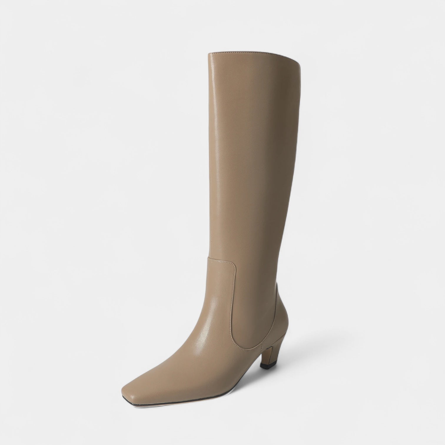 Women’s Knee-High Heeled Boots – Pointed Toe, Mid Heel