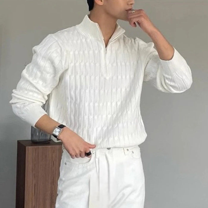Men’s Cable Knit Half-Zip Sweater – Premium Soft Cotton Blend Jumper