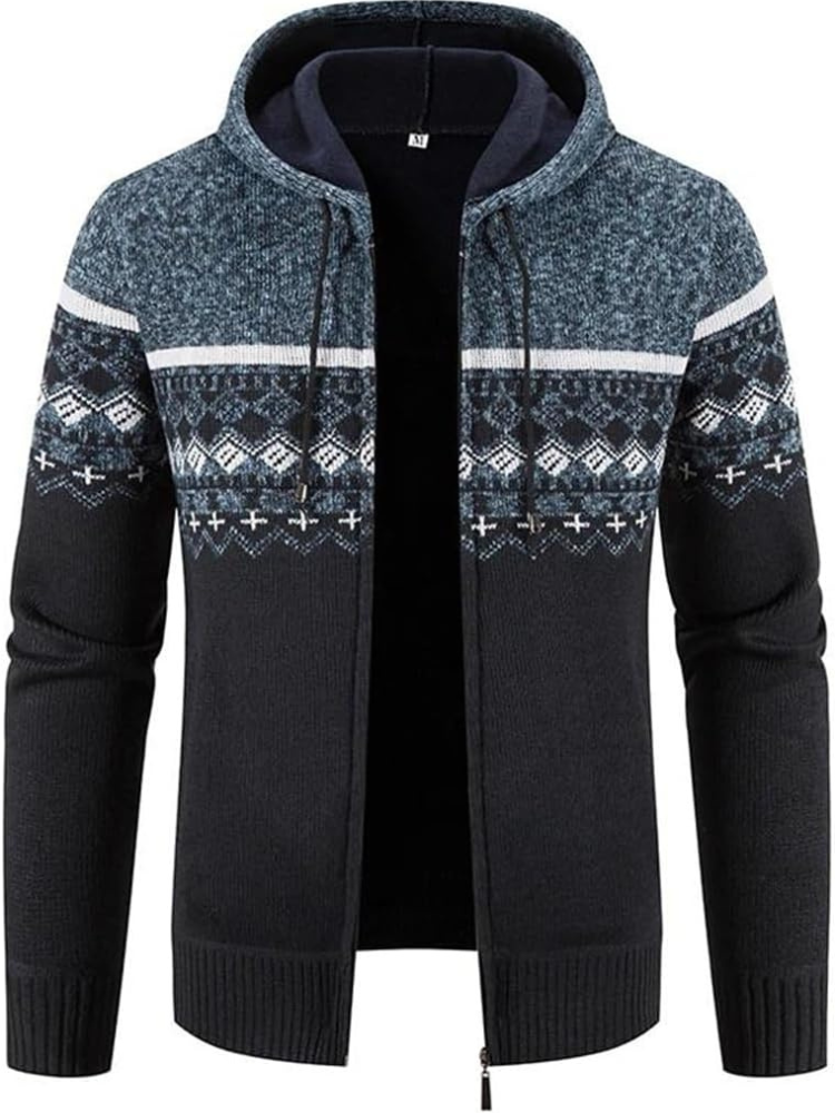 Men's Zip-Up Hoodie Cardigan with Lined Interior and Drawstring Hood