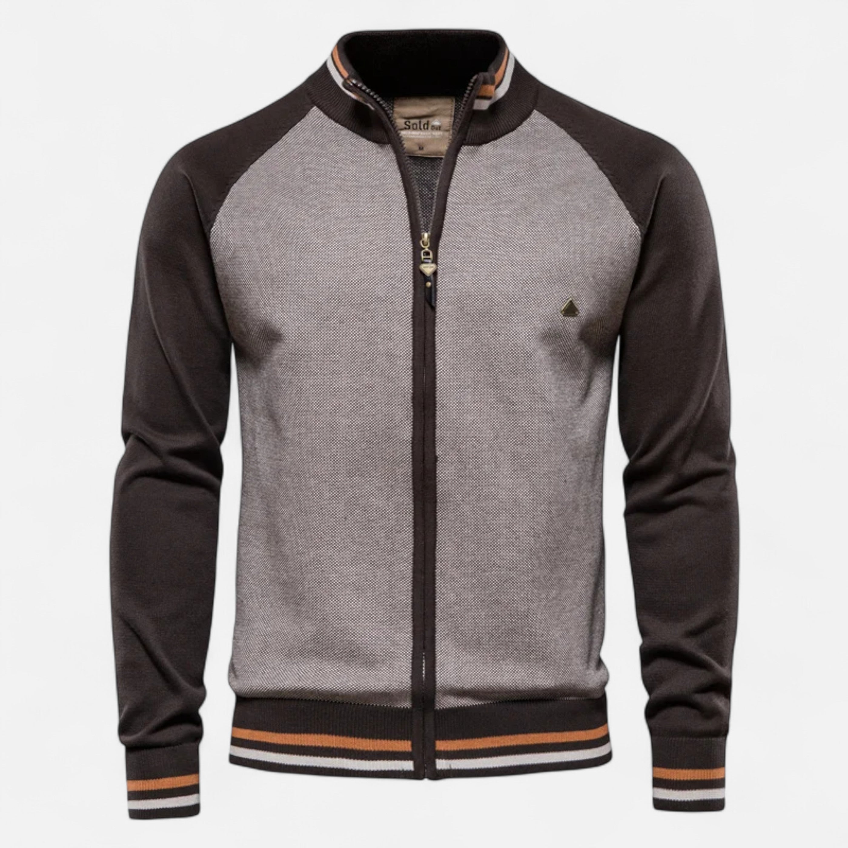 Heritage Zip-Up Knit Sweater – Dual-Tone Comfort & Classic Style