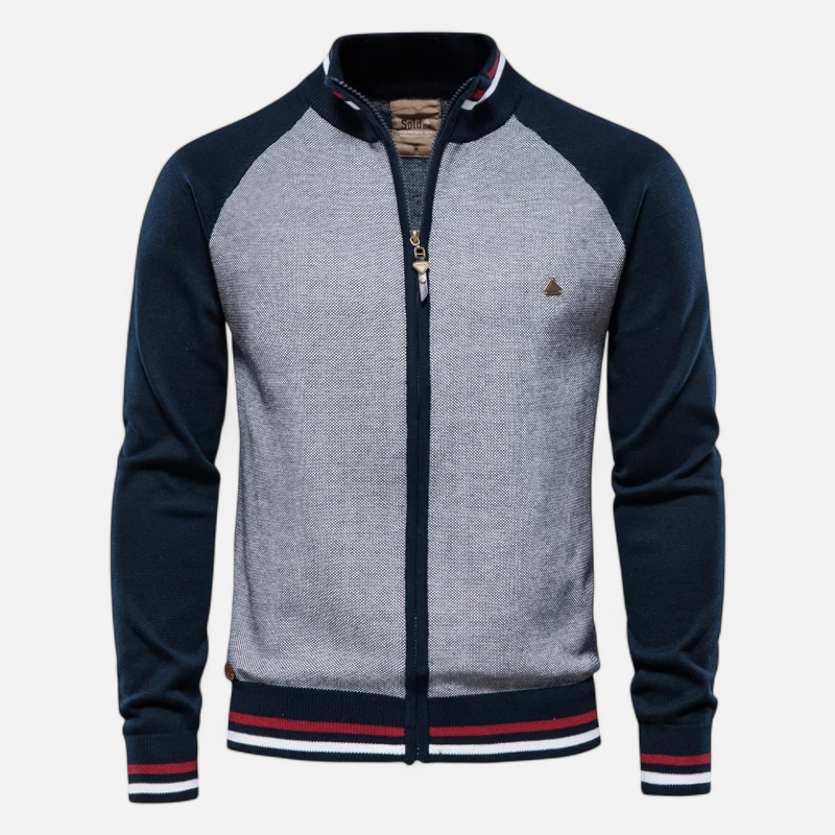 Heritage Zip-Up Knit Sweater – Dual-Tone Comfort & Classic Style