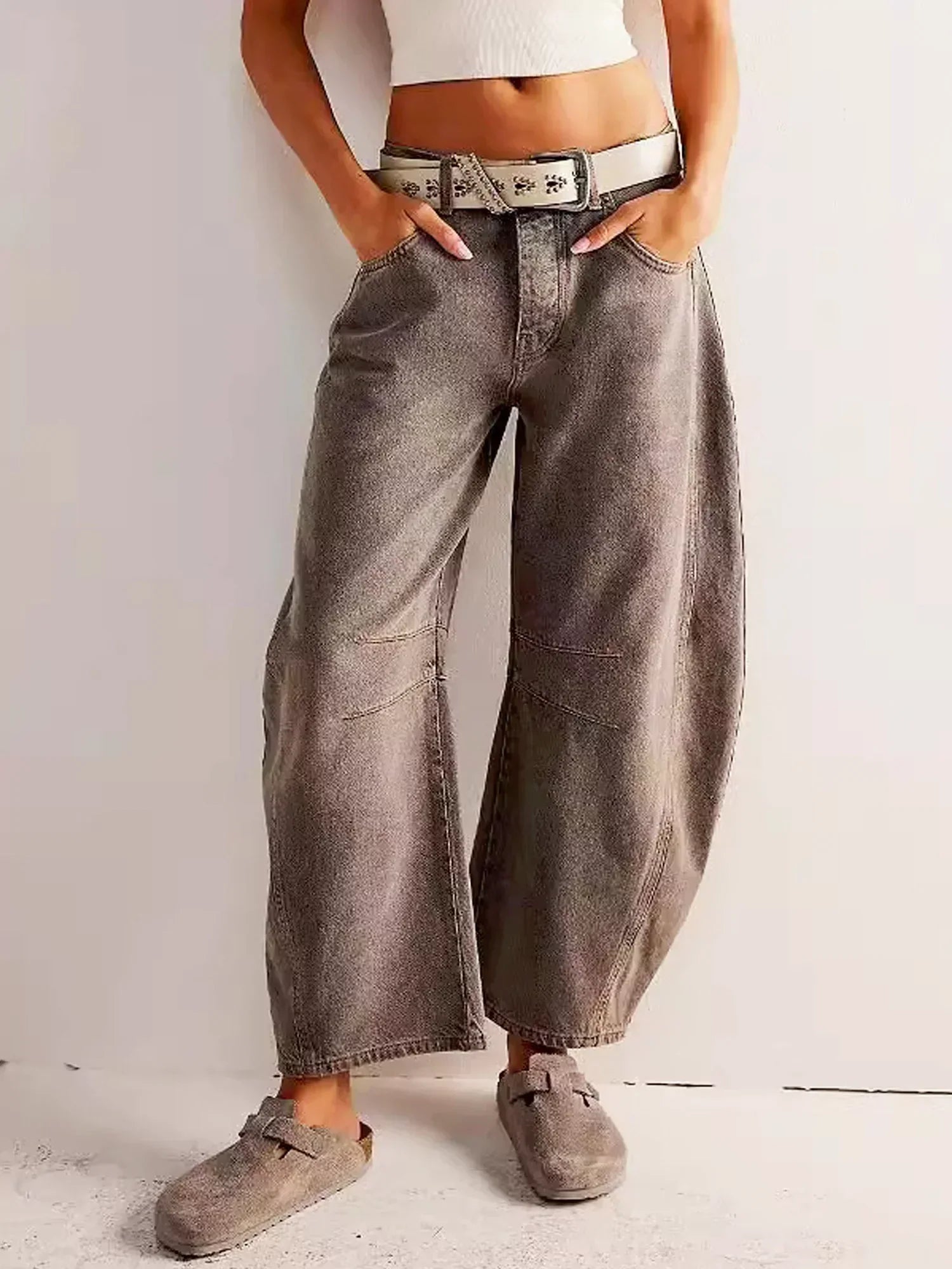 Women’s Wide-Leg Leopard Print Jeans – High-Waist Statement Trousers