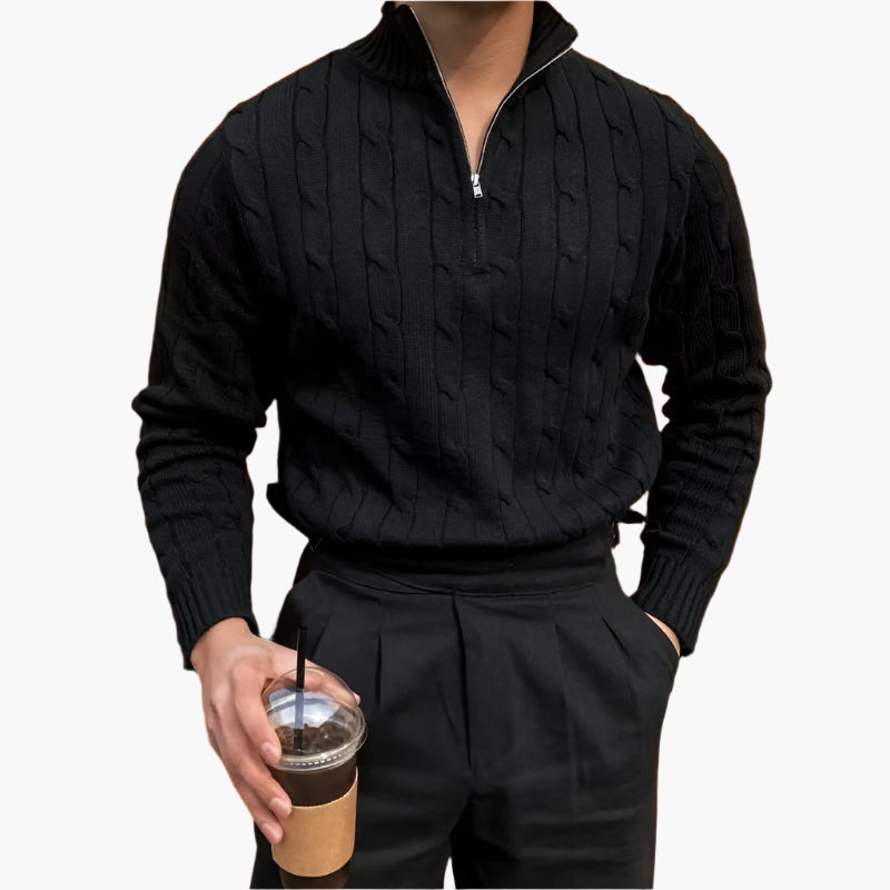 Men’s Cable Knit Half-Zip Sweater – Premium Soft Cotton Blend Jumper