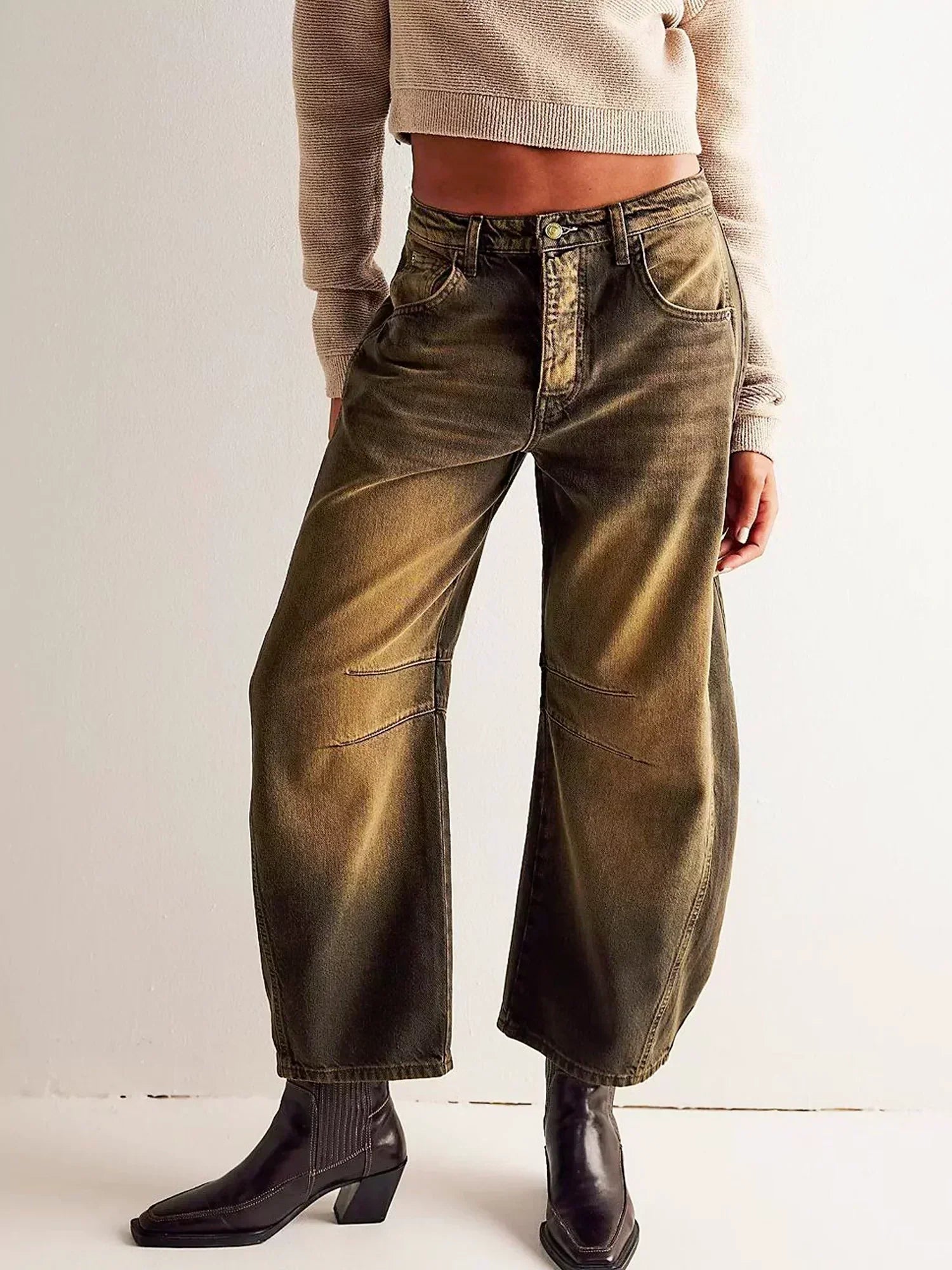 Women’s Wide-Leg Leopard Print Jeans – High-Waist Statement Trousers