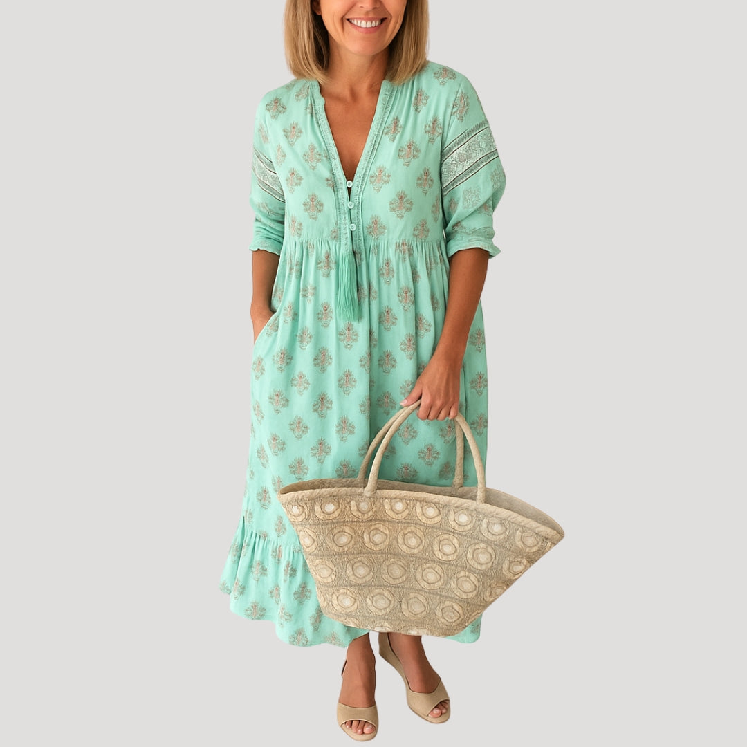 Women's summer midi dress – boho beach style with pockets