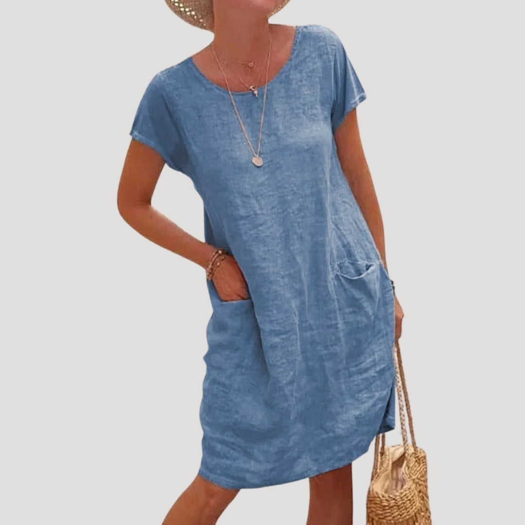Women’s cotton midi summer dress short sleeve casual
