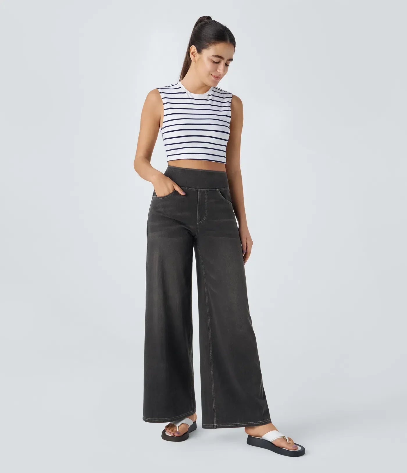 Women’s High-Rise Stretch Wide-Leg Jeans – Soft Comfort Waistband