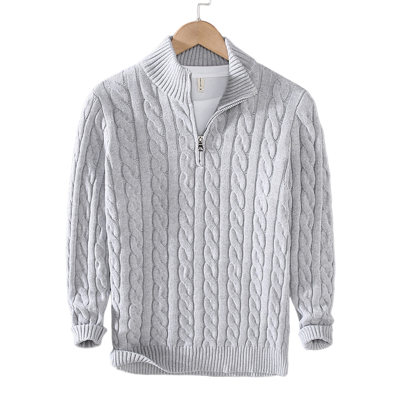 Cable Knit Zip Sweater & Tailored Trousers Set – Modern Smart Style by Luxoo