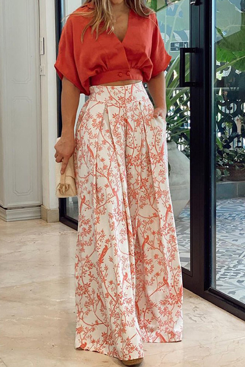 Women's Summer Two Piece Set with Wide Leg Pants and Crop Top