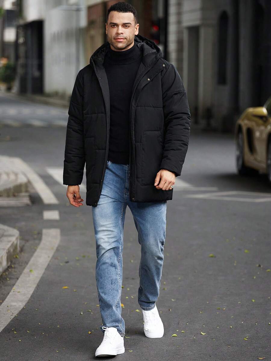 Men’s Heavy Puffer Parka – Thermal Winter Coat with Hood