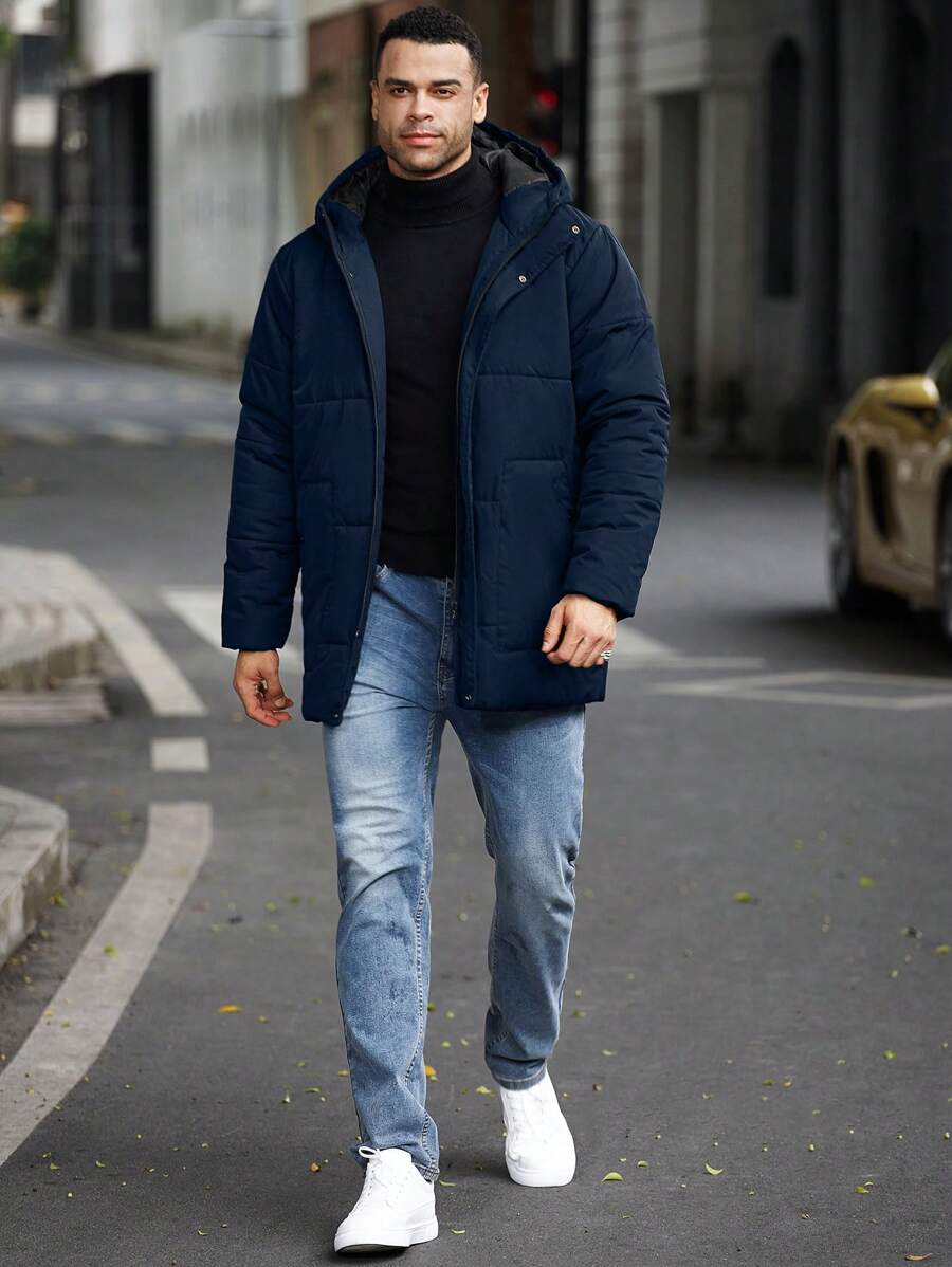 Men’s Heavy Puffer Parka – Thermal Winter Coat with Hood