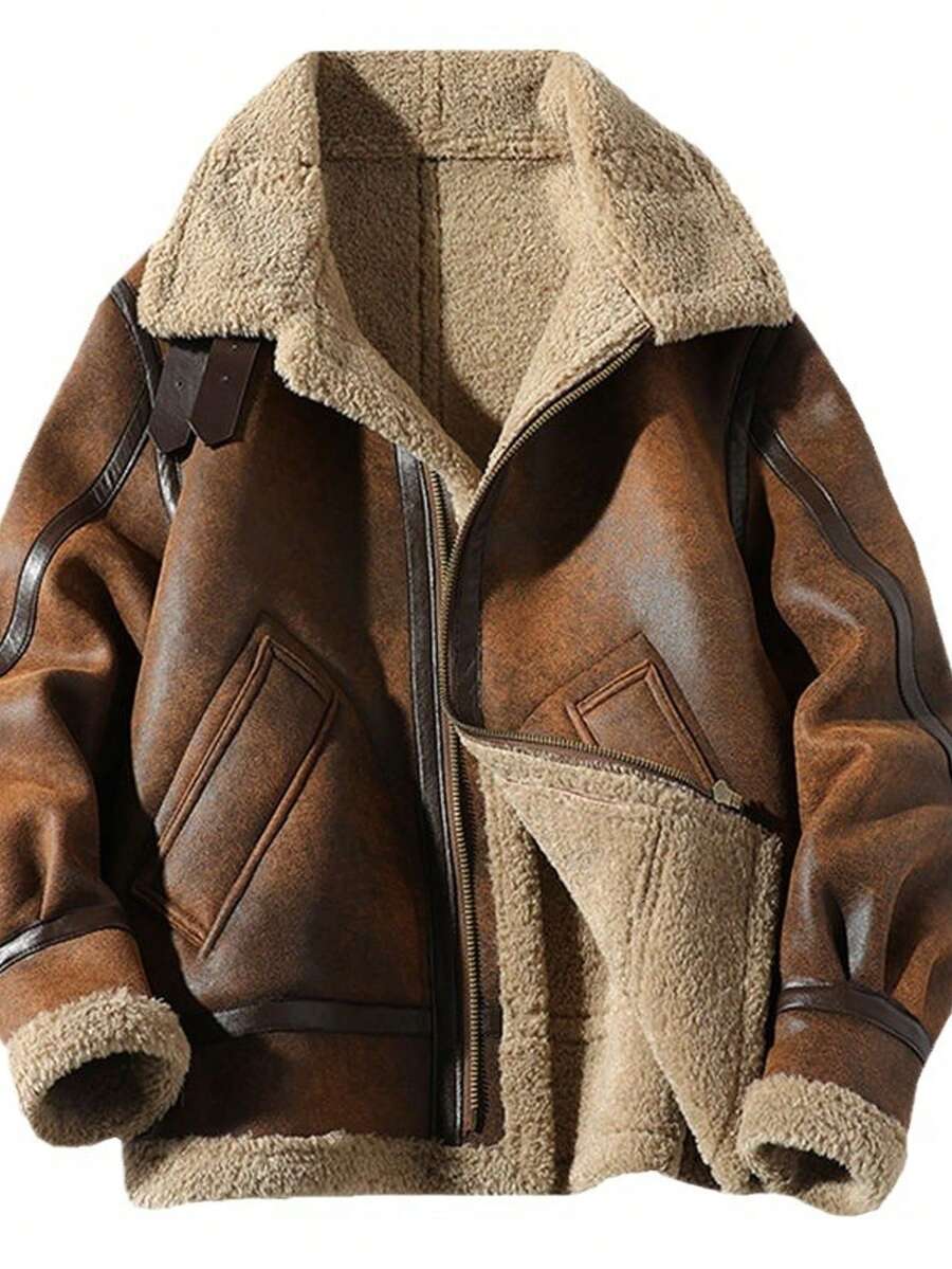 Aviator Shearling-Lined Leather Jacket – Vintage Winter Essential