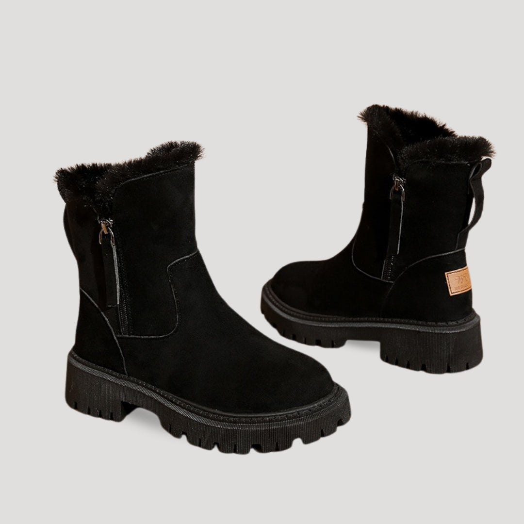 Women’s Warm Fur-Lined Winter Boots – Zip-Up Comfort Edition